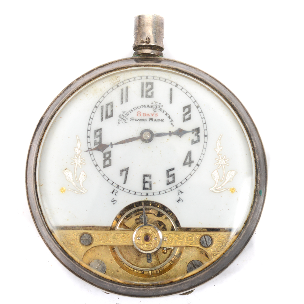 Hebdomas Sterling Silver Open Face Pocket Watch