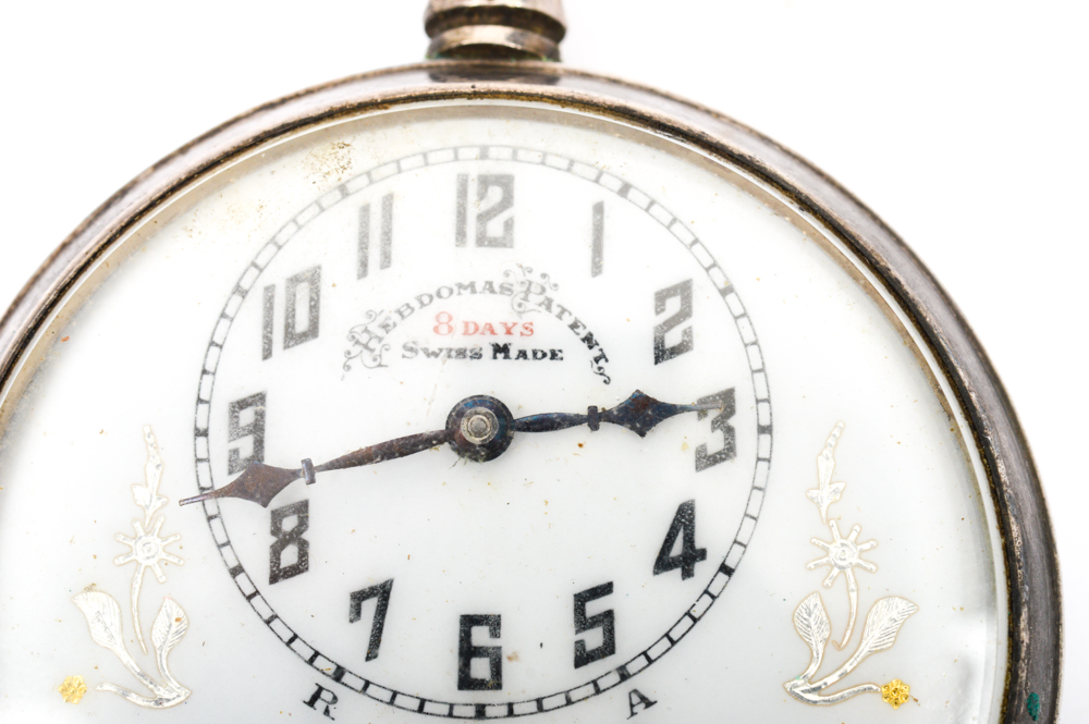 Hebdomas Sterling Silver Open Face Pocket Watch