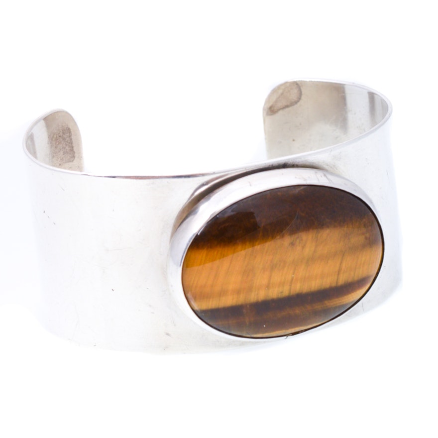 Sterling Silver and Natural Tiger's Eye Cuff