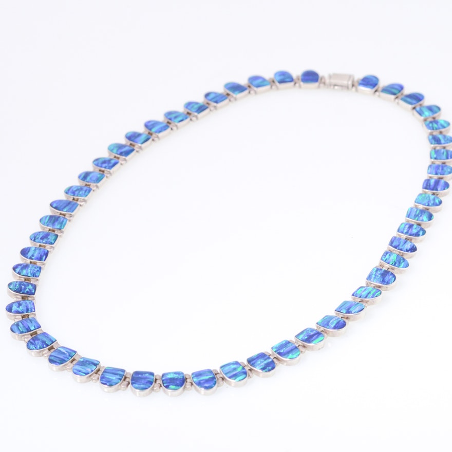 Sterling Silver and Synthetic Opal Necklace