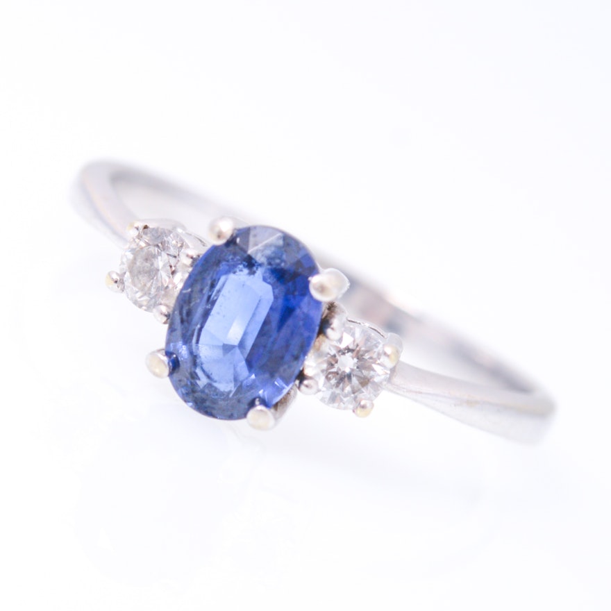 14K White Gold, Sapphire and Diamond Ring