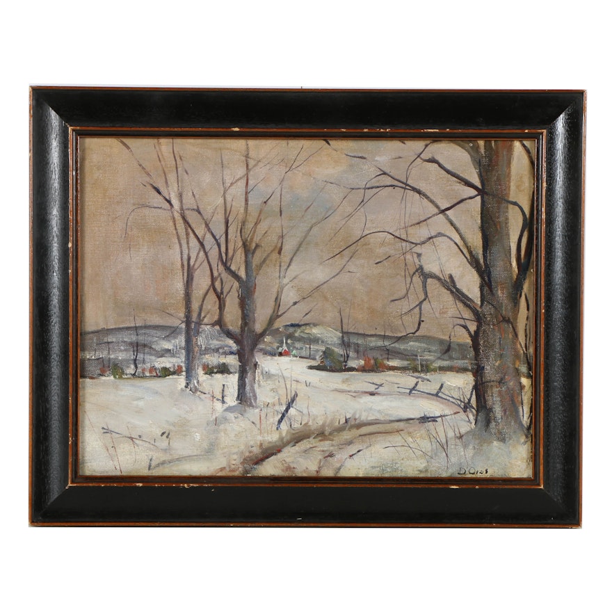Oil Painting on Canvas Board of a Snowy Landscape