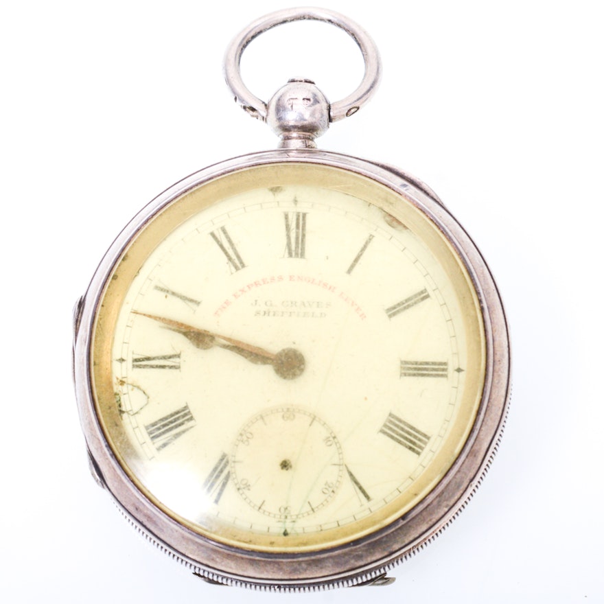 Antique J G Graves Sheffield Sterling Silver Pocket Watch