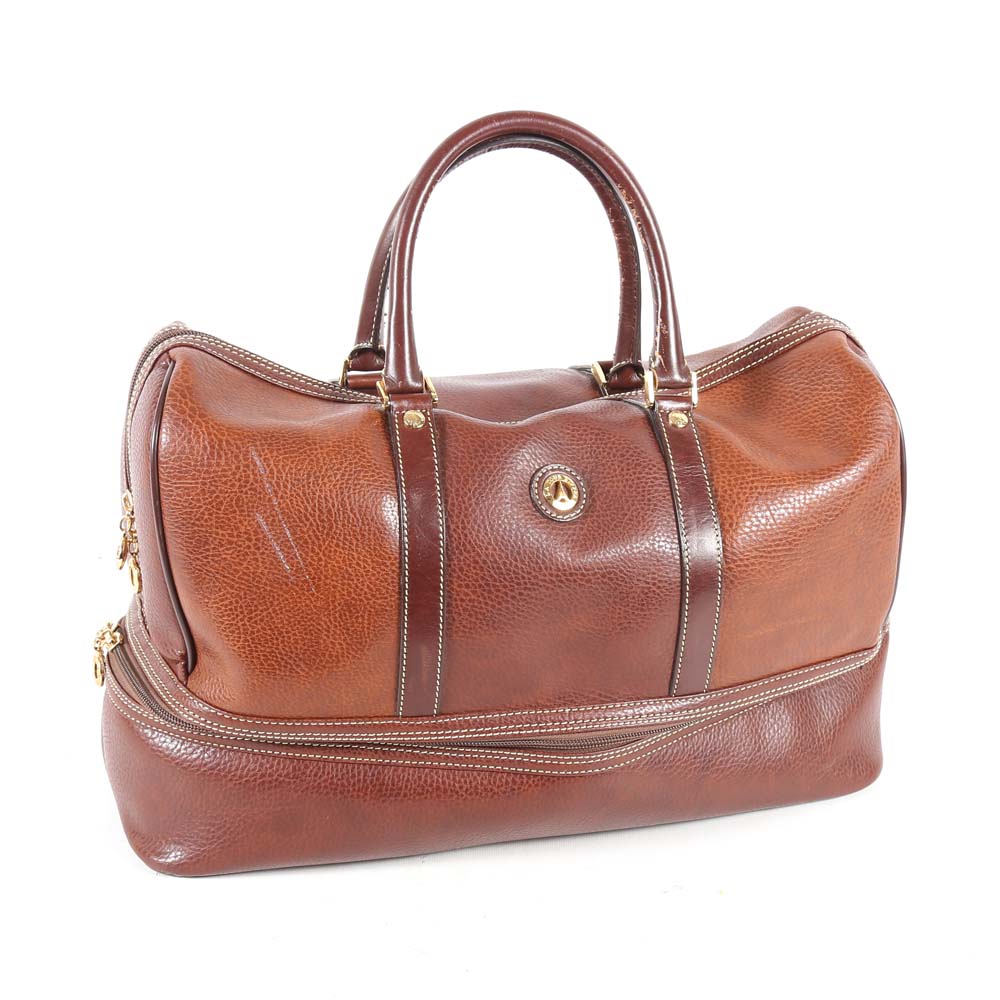 La Tour Eiffel Brown Pebbled Leather Overnight Duffle Bag