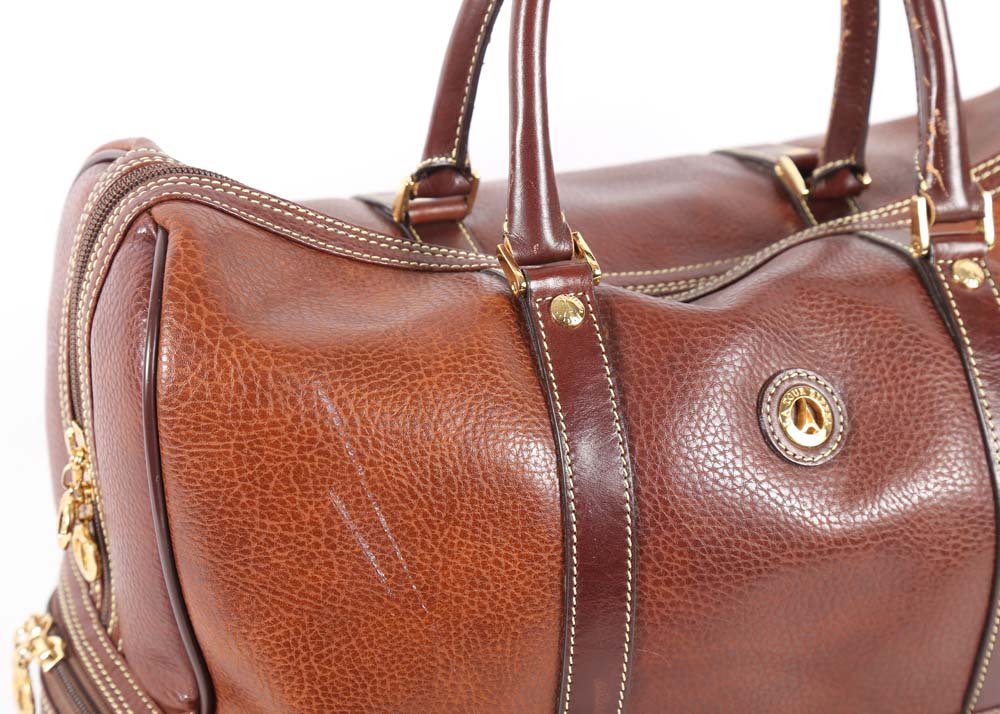 La Tour Eiffel Brown Pebbled Leather Overnight Duffle Bag