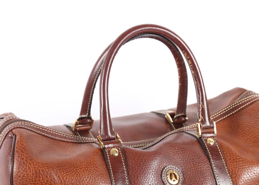 La Tour Eiffel Brown Pebbled Leather Overnight Duffle Bag