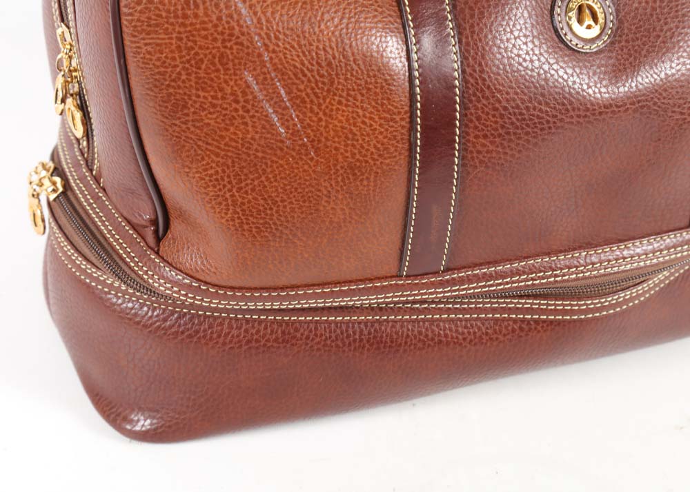 La Tour Eiffel Brown Pebbled Leather Overnight Duffle Bag