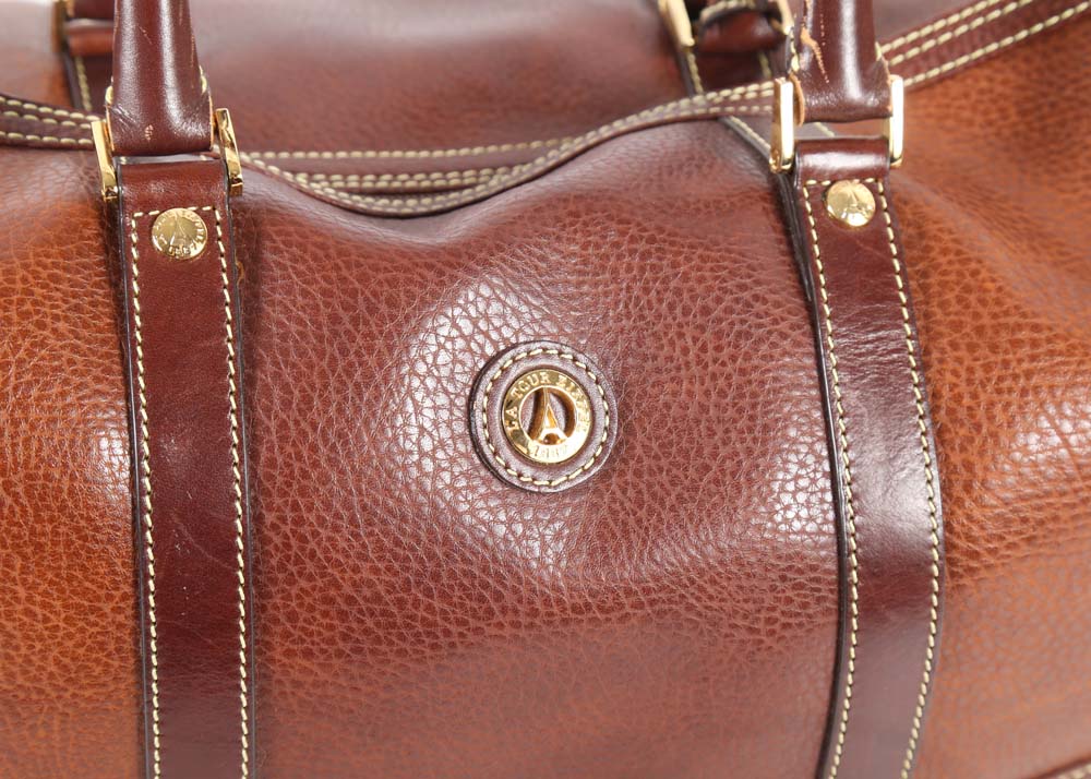 La Tour Eiffel Brown Pebbled Leather Overnight Duffle Bag
