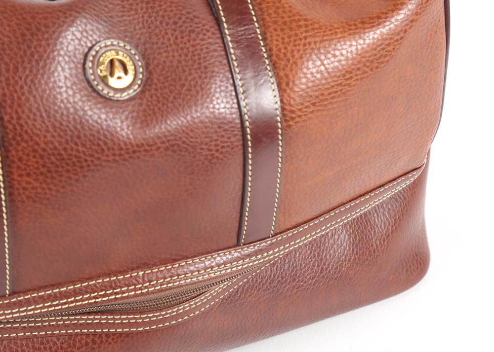 La Tour Eiffel Brown Pebbled Leather Overnight Duffle Bag