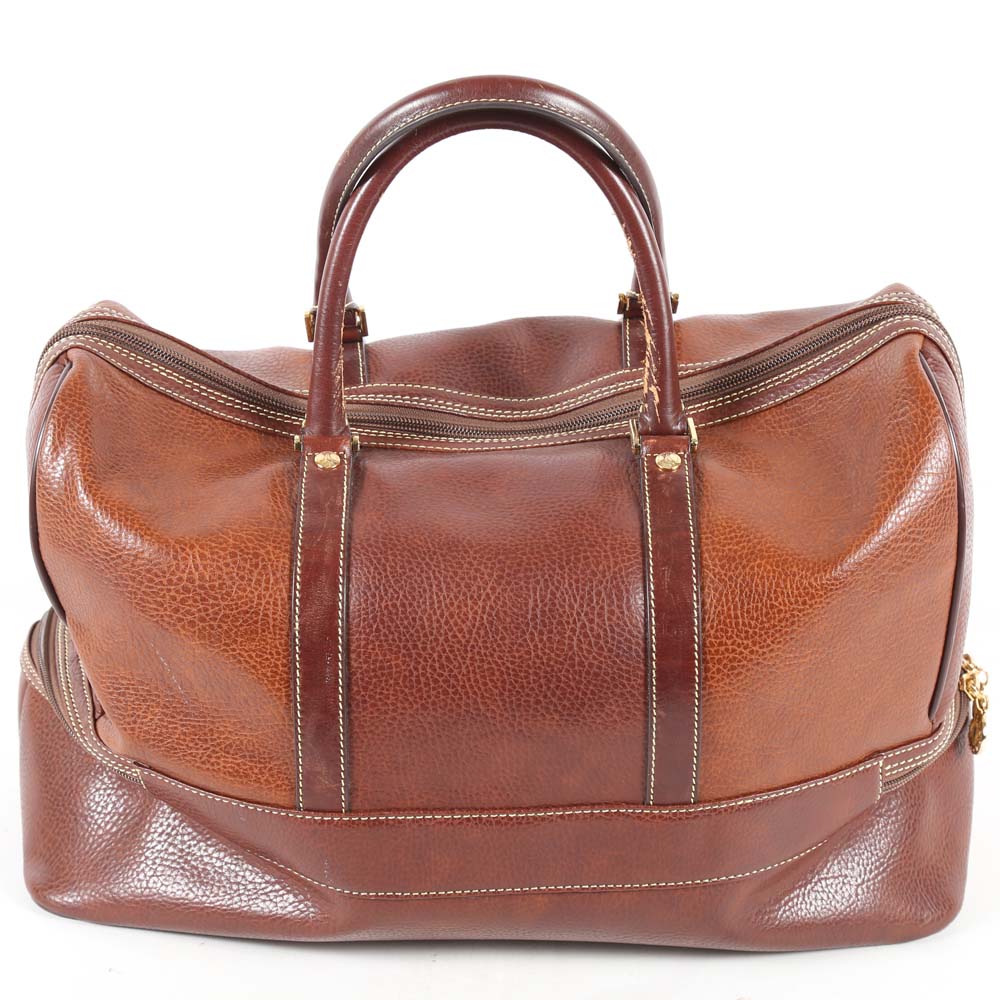 La Tour Eiffel Brown Pebbled Leather Overnight Duffle Bag