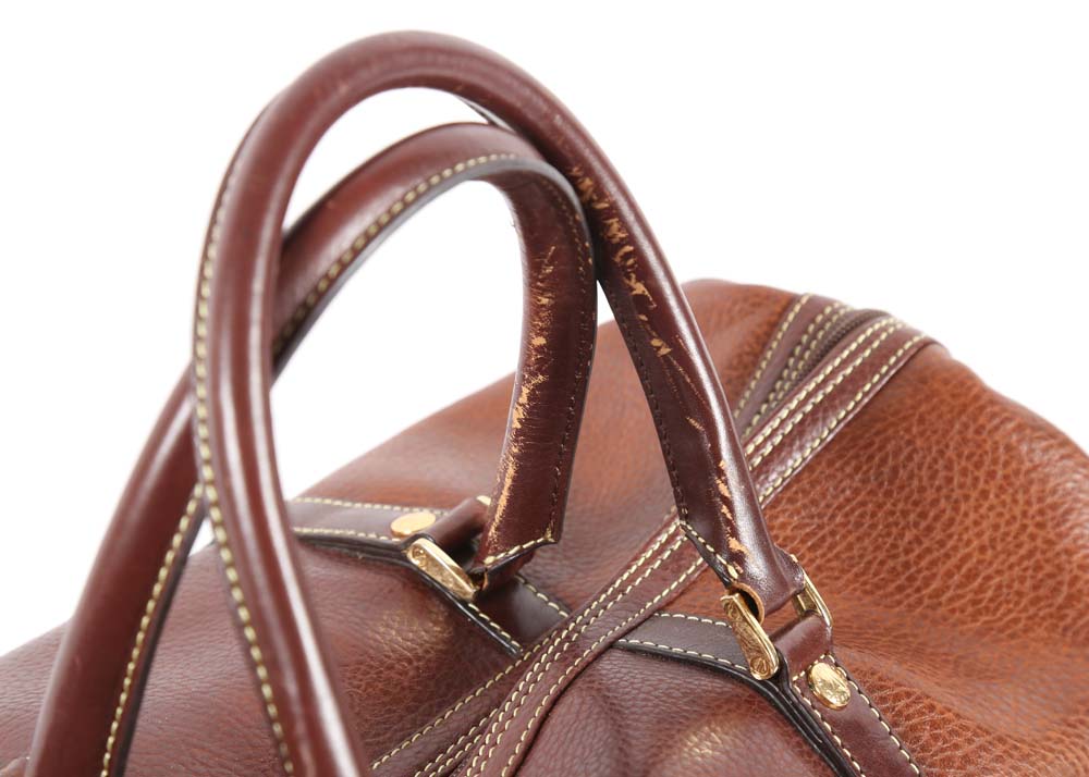 La Tour Eiffel Brown Pebbled Leather Overnight Duffle Bag