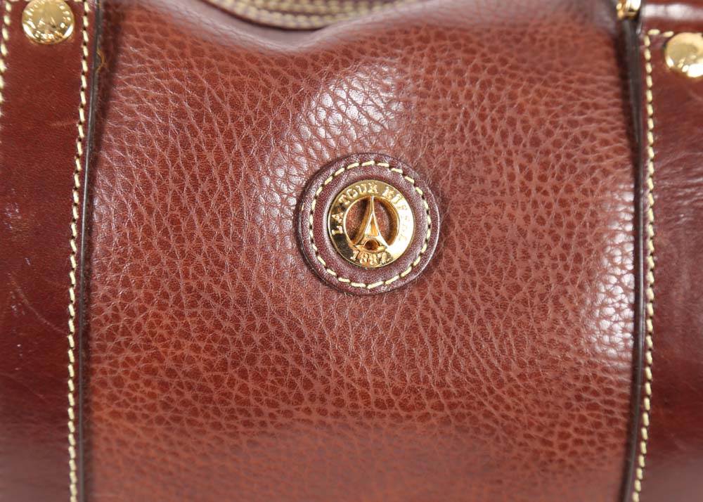 La Tour Eiffel Brown Pebbled Leather Overnight Duffle Bag