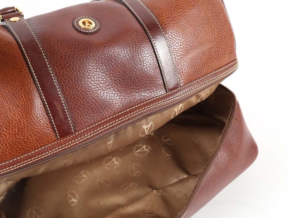 La Tour Eiffel Brown Pebbled Leather Overnight Duffle Bag