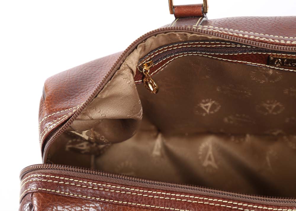 La Tour Eiffel Brown Pebbled Leather Overnight Duffle Bag