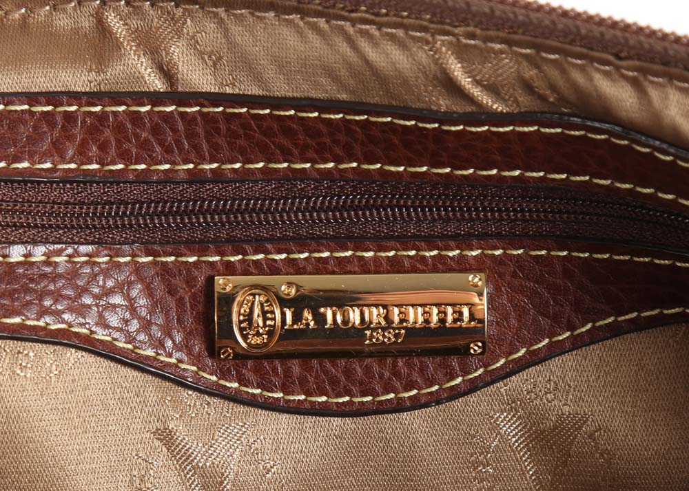 La Tour Eiffel Brown Pebbled Leather Overnight Duffle Bag