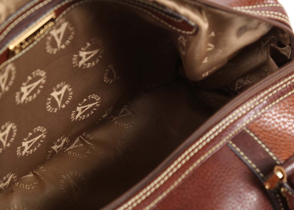 La Tour Eiffel Brown Pebbled Leather Overnight Duffle Bag