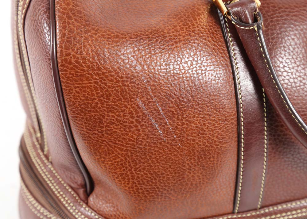 La Tour Eiffel Brown Pebbled Leather Overnight Duffle Bag