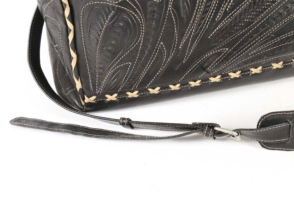 Leaders in Leather Hand Tooled Black Leather Tote Bag