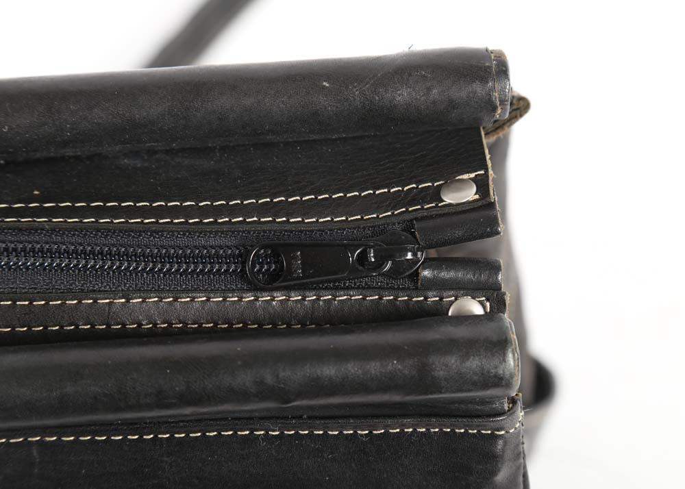 Leaders in Leather Hand Tooled Black Leather Tote Bag