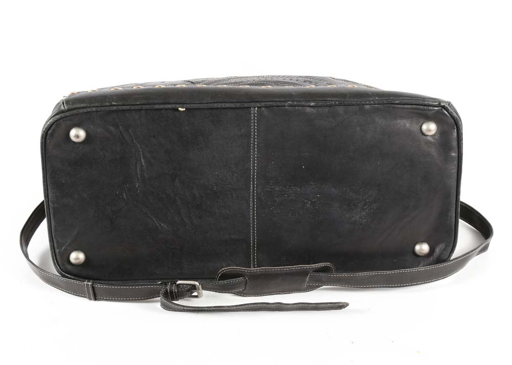 Leaders in Leather Hand Tooled Black Leather Tote Bag