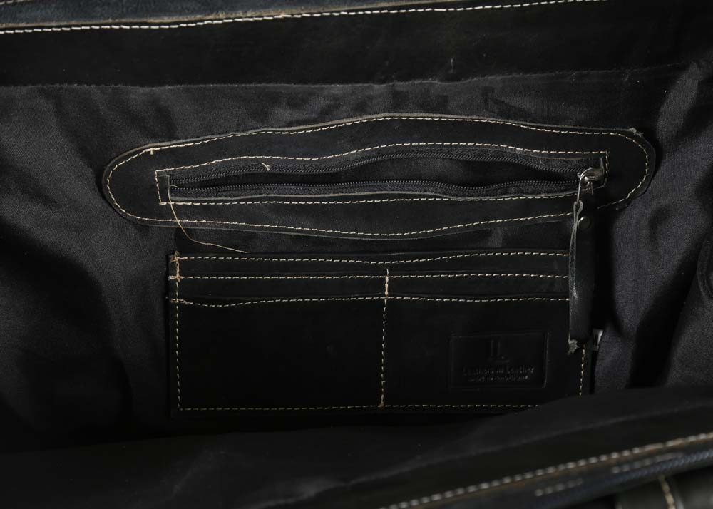 Leaders in Leather Hand Tooled Black Leather Tote Bag