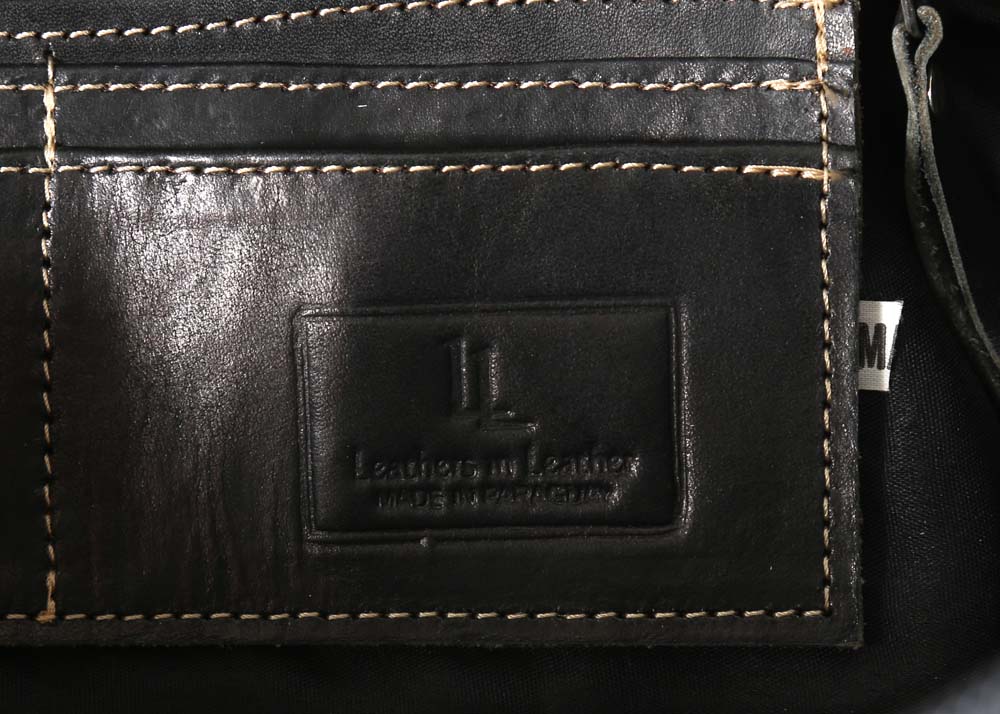 Leaders in Leather Hand Tooled Black Leather Tote Bag