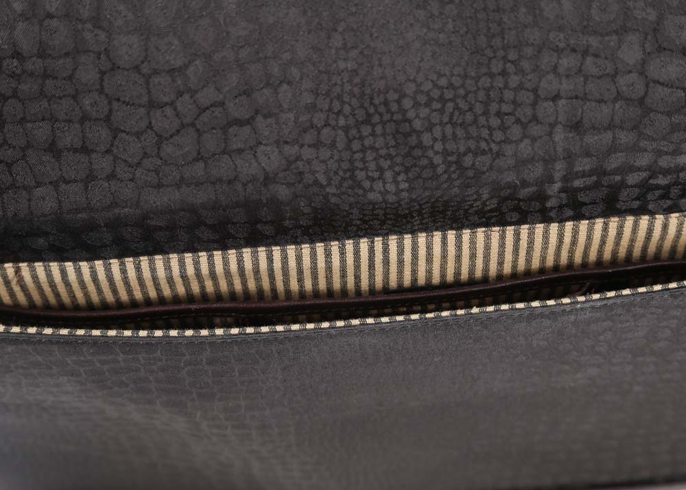 Brighton Black Nylon Print and Embossed Brown Leather Briefcase Tote Bag