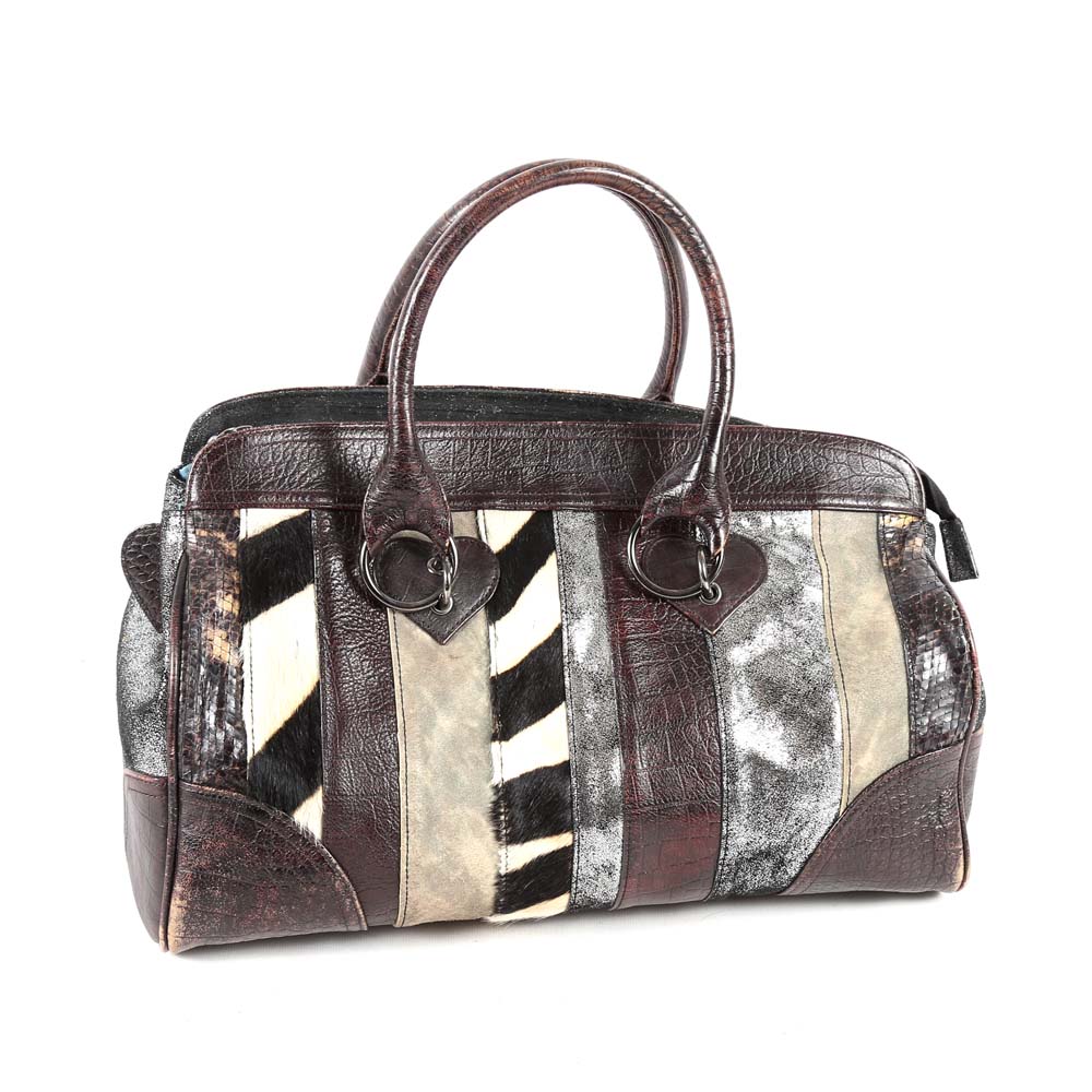Beverly Feldman Patchwork Leather and Dyed Calf Hair Handbag