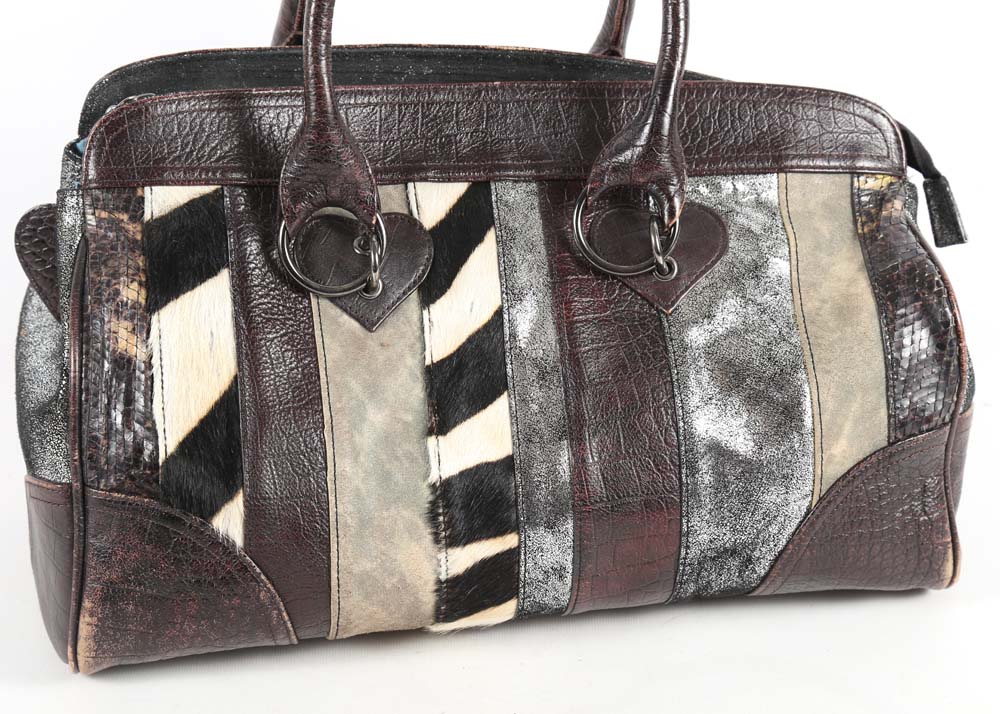 Beverly Feldman Patchwork Leather and Dyed Calf Hair Handbag
