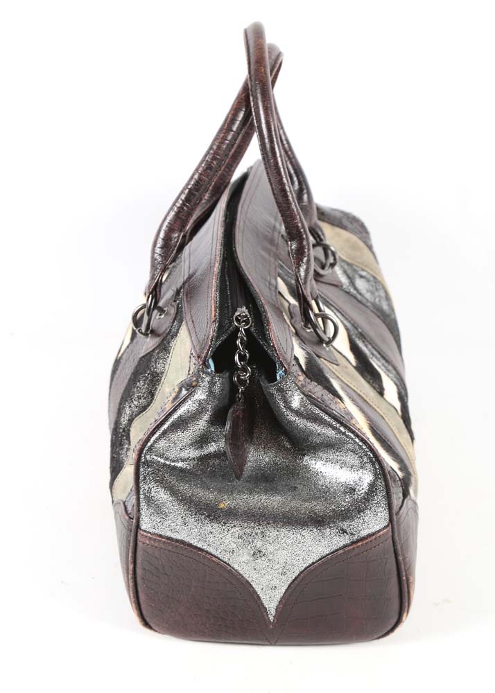 Beverly Feldman Patchwork Leather and Dyed Calf Hair Handbag