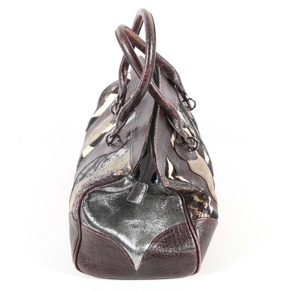 Beverly Feldman Patchwork Leather and Dyed Calf Hair Handbag