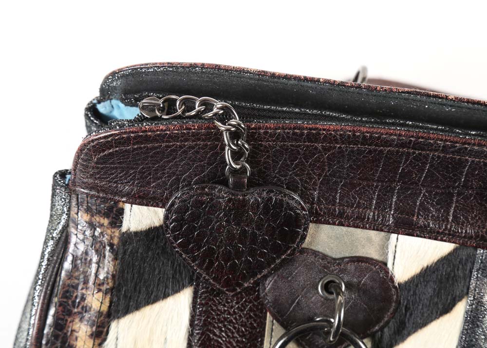 Beverly Feldman Patchwork Leather and Dyed Calf Hair Handbag