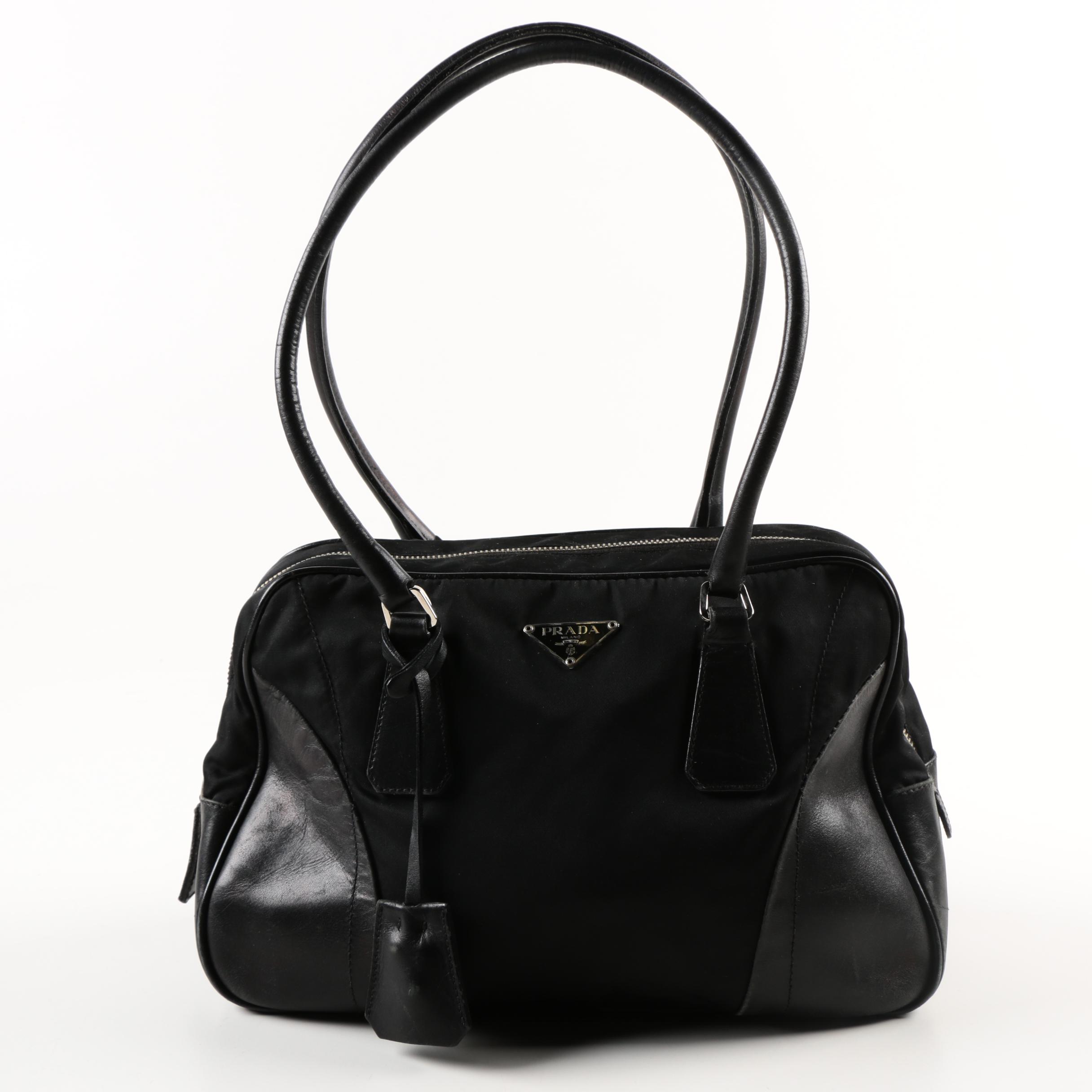 Prada Black Nylon and Leather Handbag