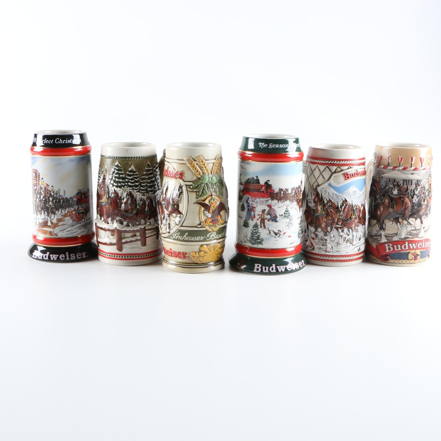 Six Budweiser Beer Steins