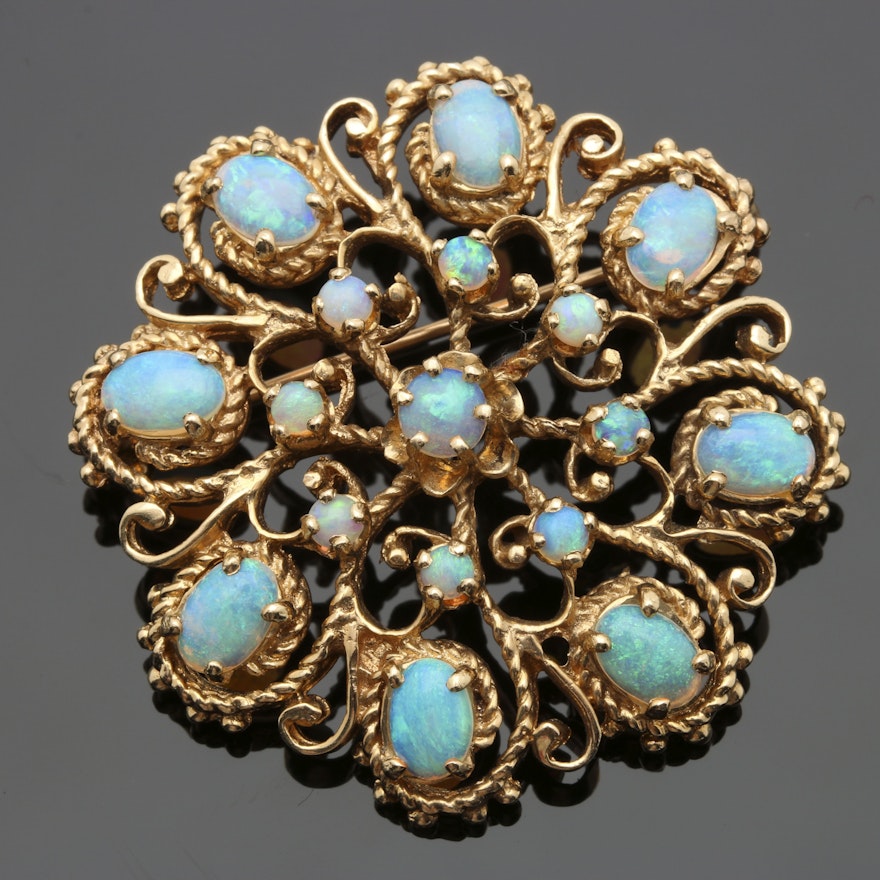 14K Yellow Gold Opal Brooch