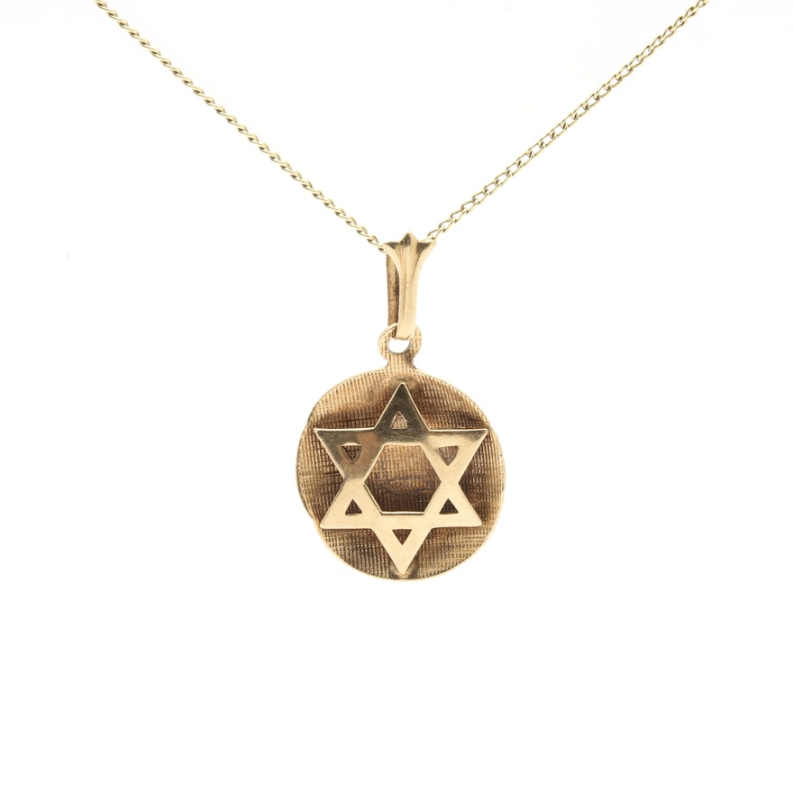 14K Yellow Gold Star of David Pendant Necklace