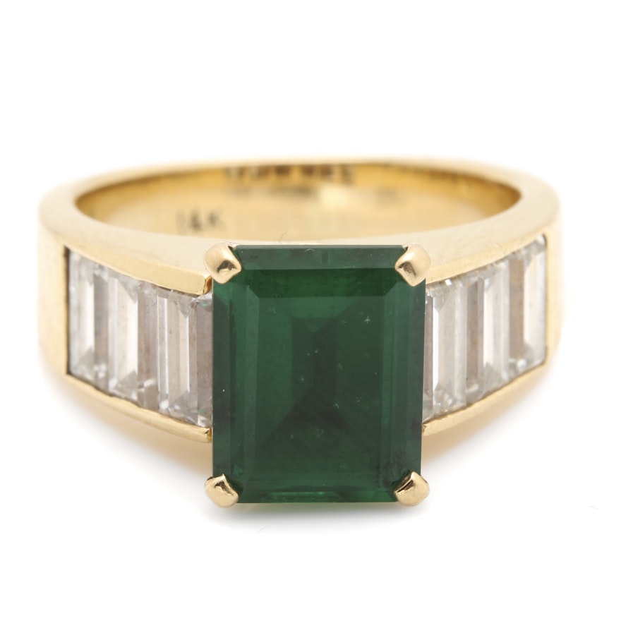 14K Yellow Gold Emerald and 2.22 CTW Diamond Ring