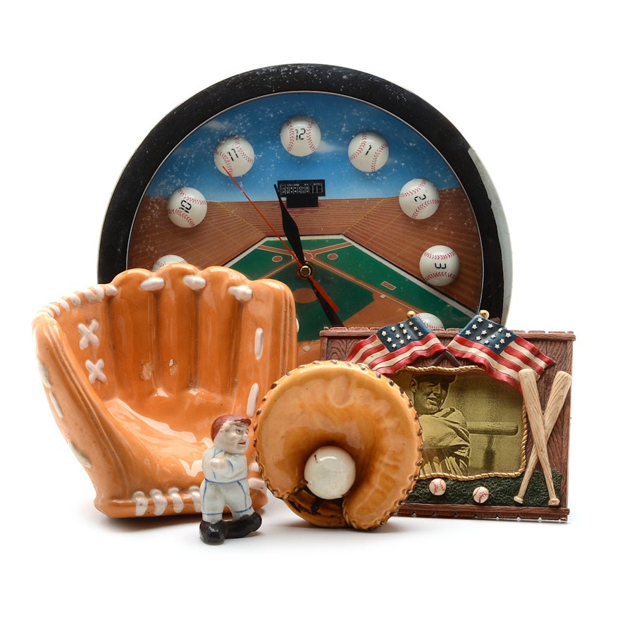 Baseball Wall Clock with Ceramic Gloves