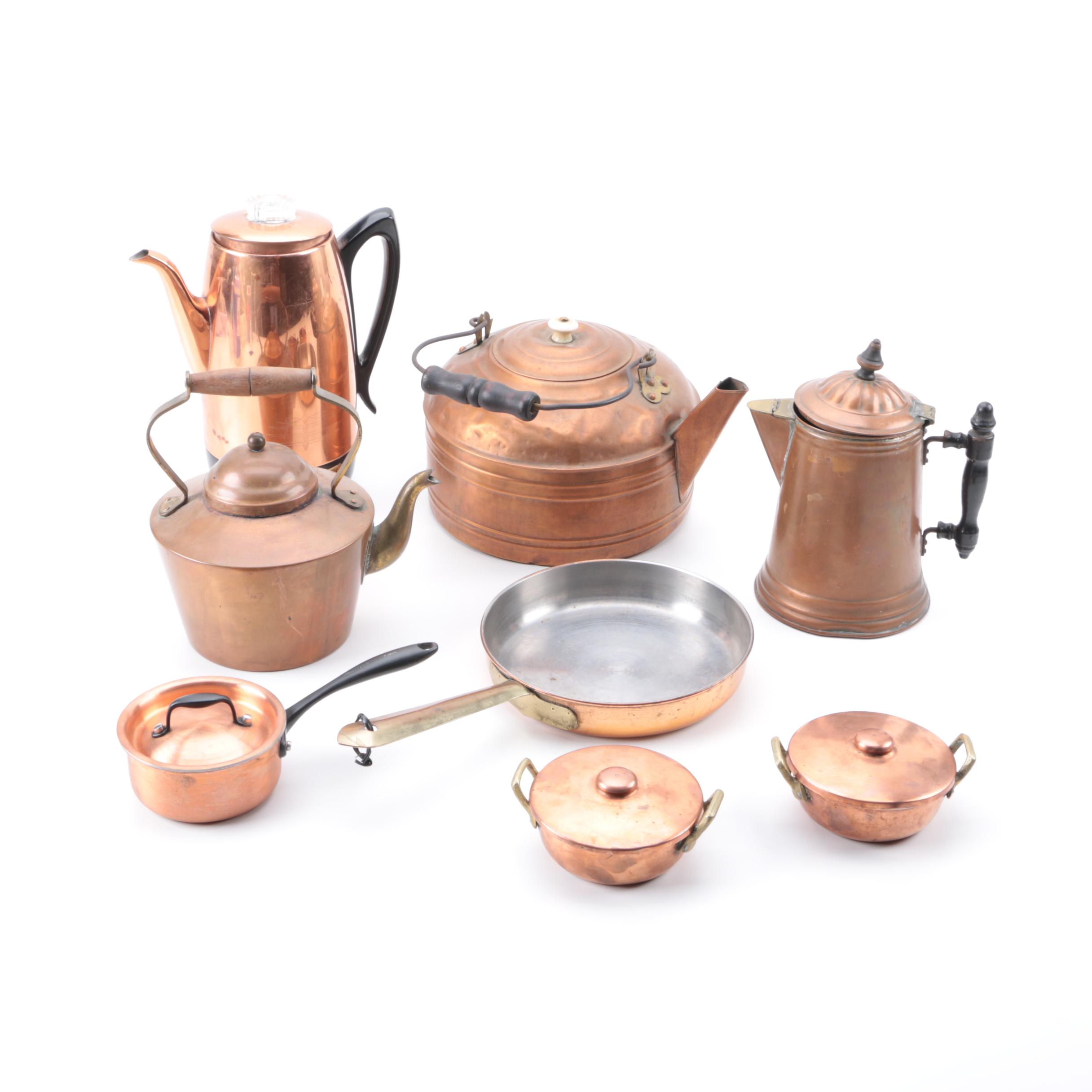 Assortment of Vintage Copper Cookware and Serveware