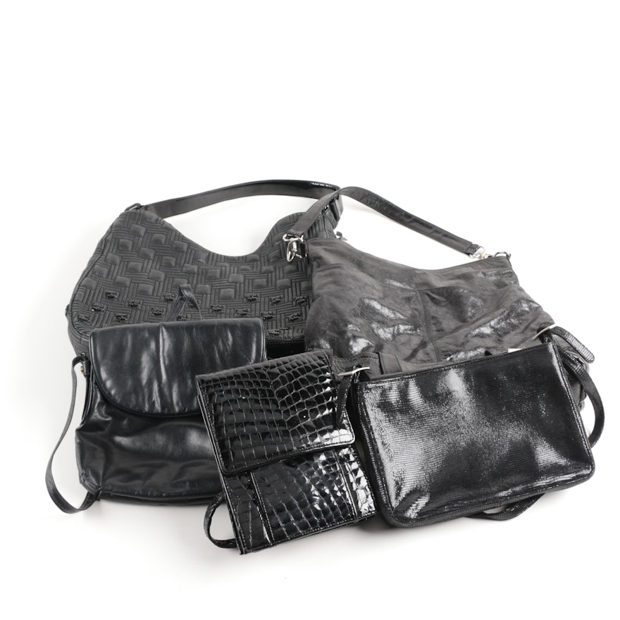 Five Black Leather Bags