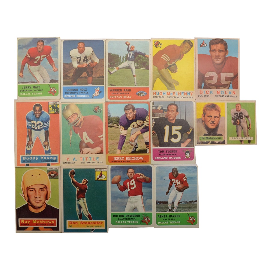 Fourteen Vintage 1950s and 1960s Football Cards