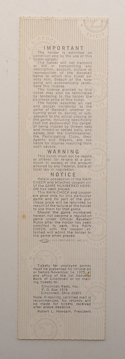 Pair Of Authentic 1975 World Series Tickets, One Complete