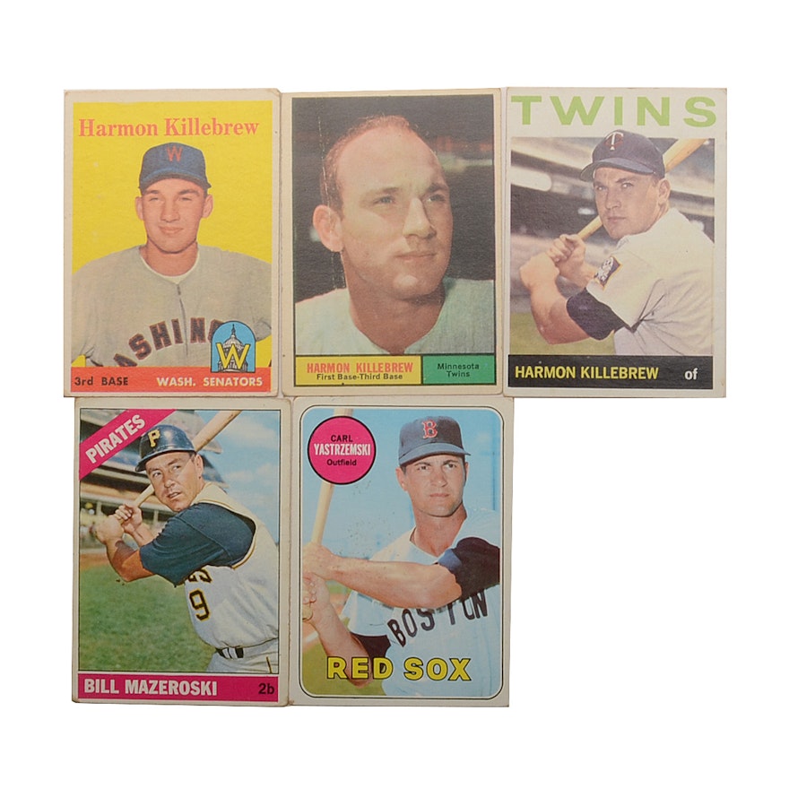 Five 1950s and 1960s Topps Hall Of Fame Baseball Player Cards