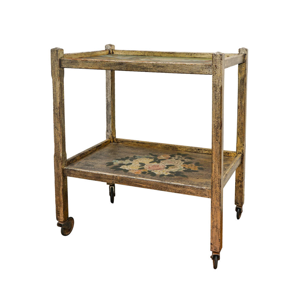 Hand Painted Country Style Rolling Cart