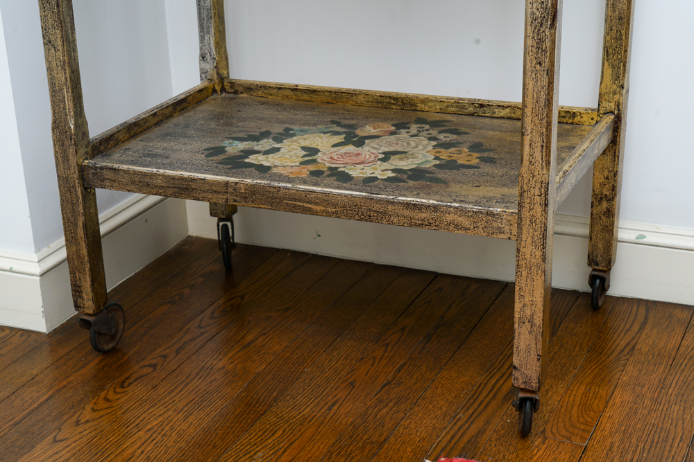 Hand Painted Country Style Rolling Cart