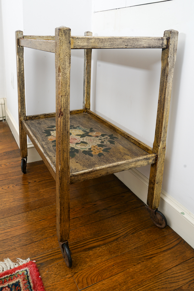 Hand Painted Country Style Rolling Cart