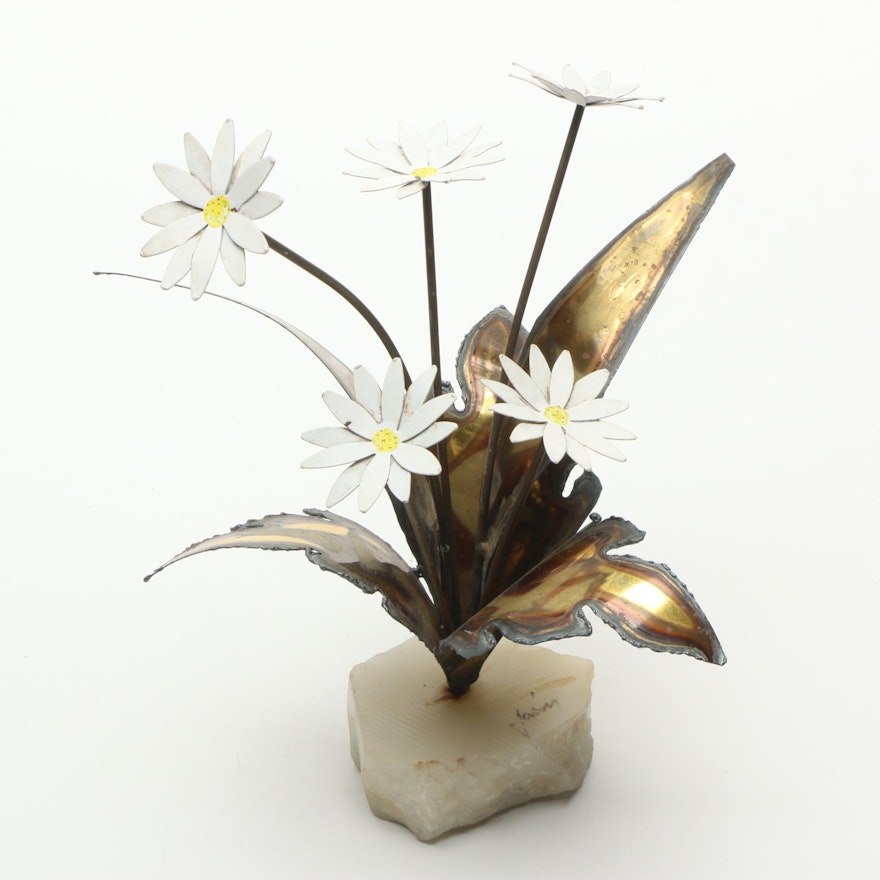 Mid Century Modern Metal Flowers with Mineral Base