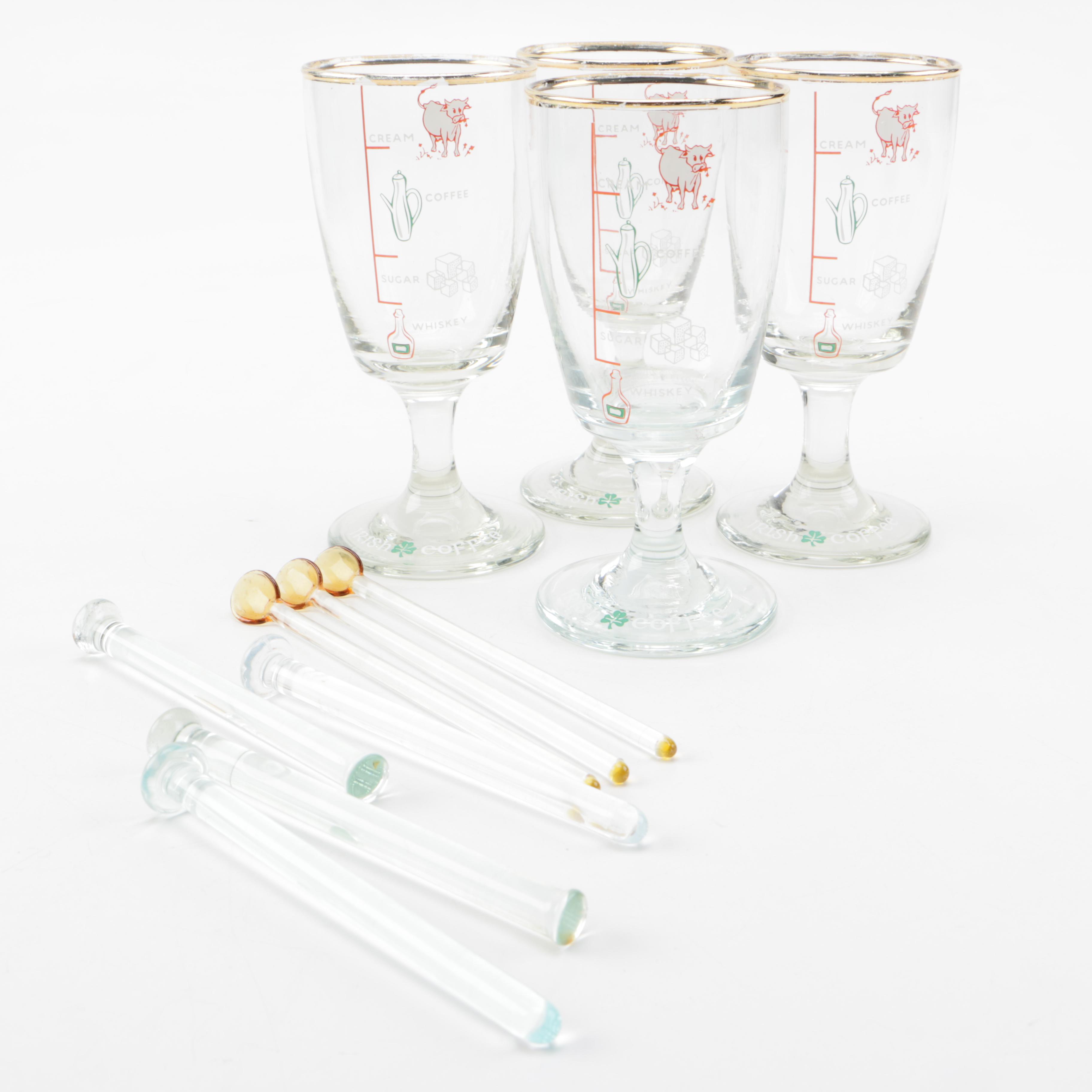 Vintage Irish Coffee Glasses and Swizzle Sticks