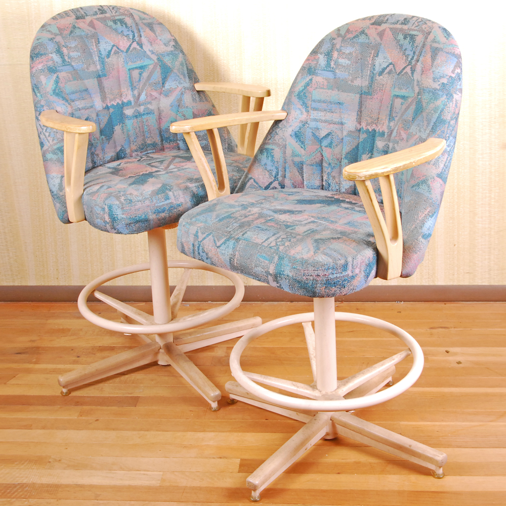 1980s Blond Oak Bar Chairs By Chromcraft