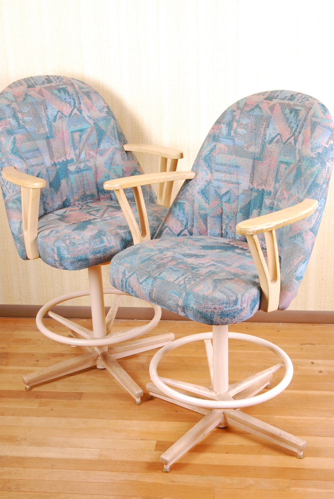 1980s Blond Oak Bar Chairs By Chromcraft